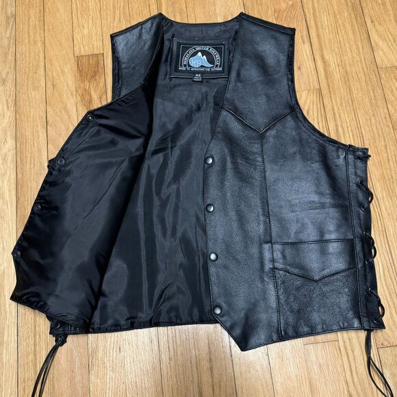 Himalaya Motorbike Wear Black Genuine Leather Vest Size 42 Side Lace Snap Close - Picture 3 of 12